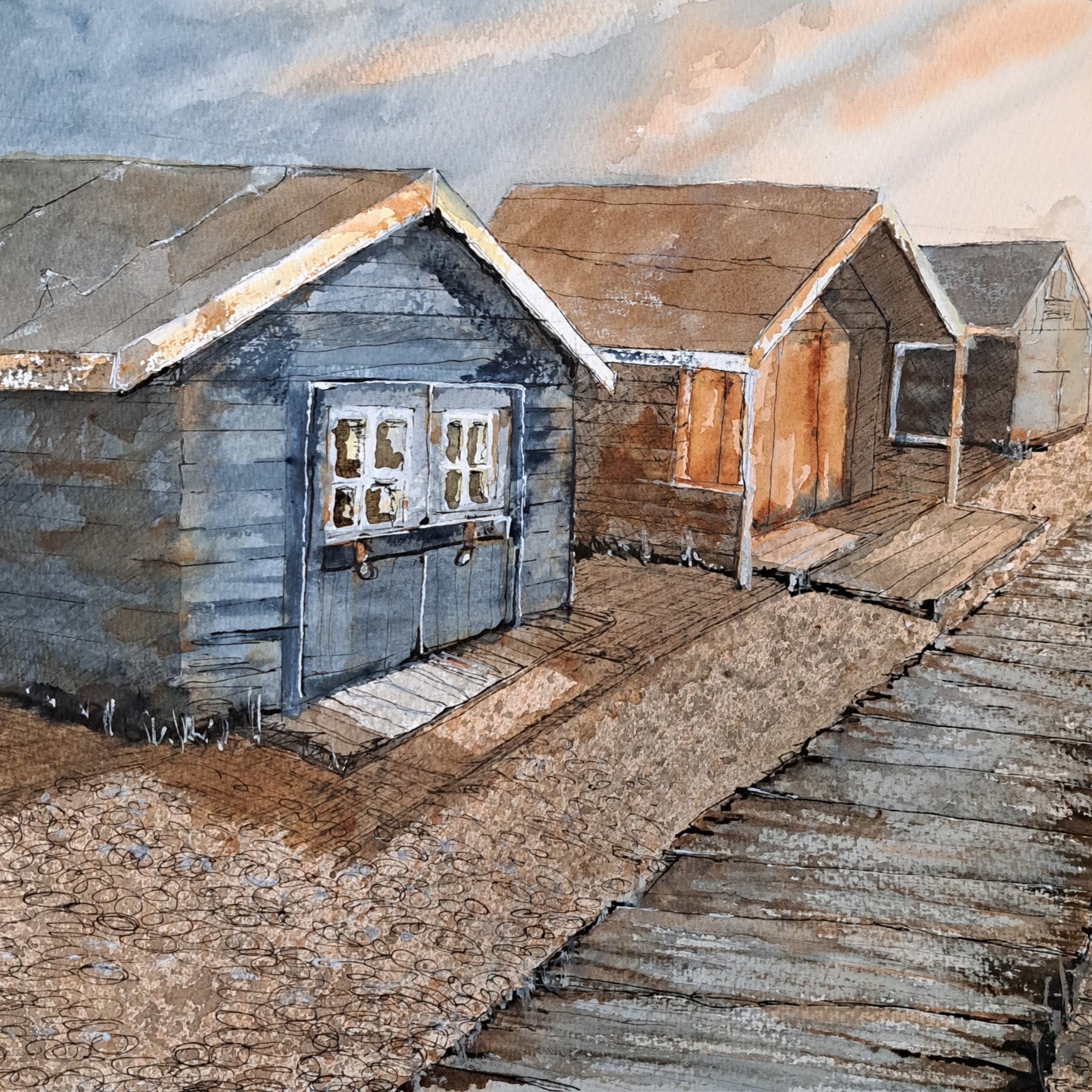 the last beach hut Original Landscape Art
