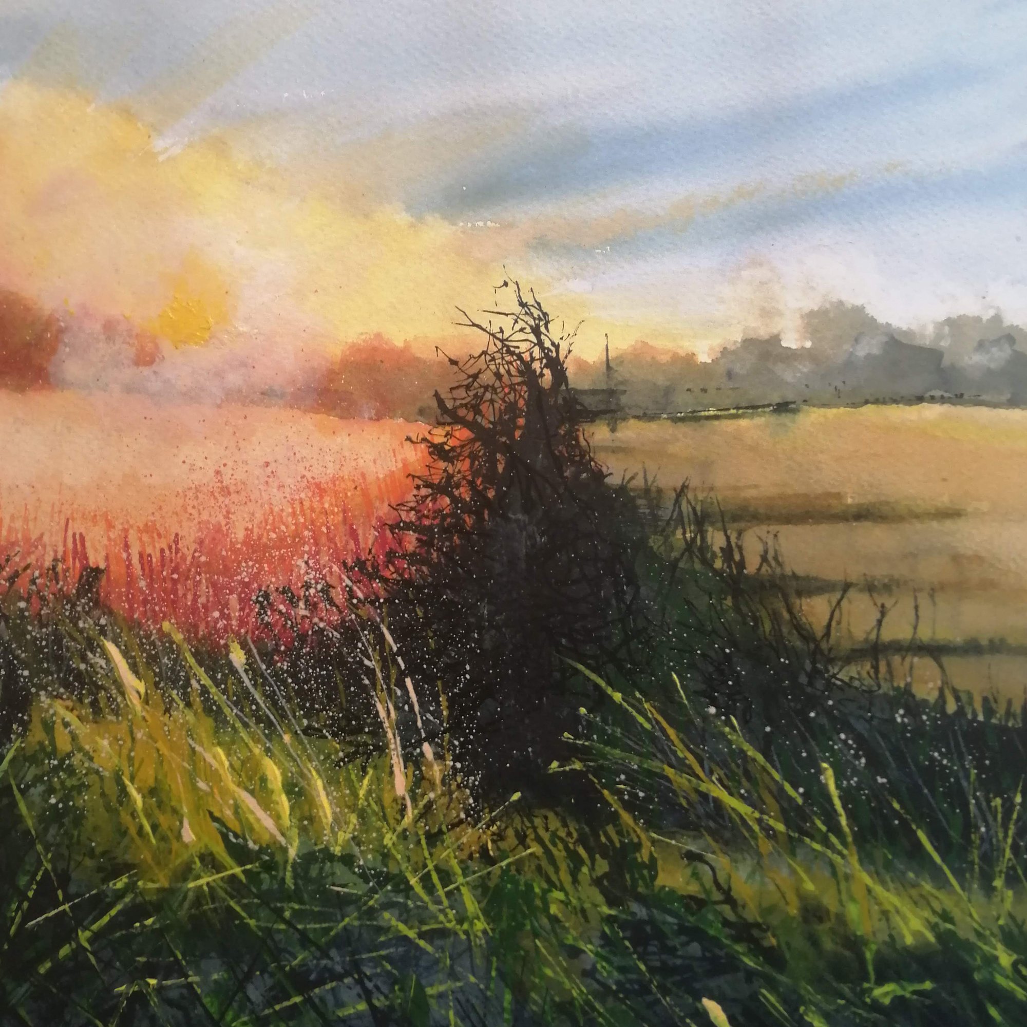 a stolen hour where fields meet Original Landscape Art
