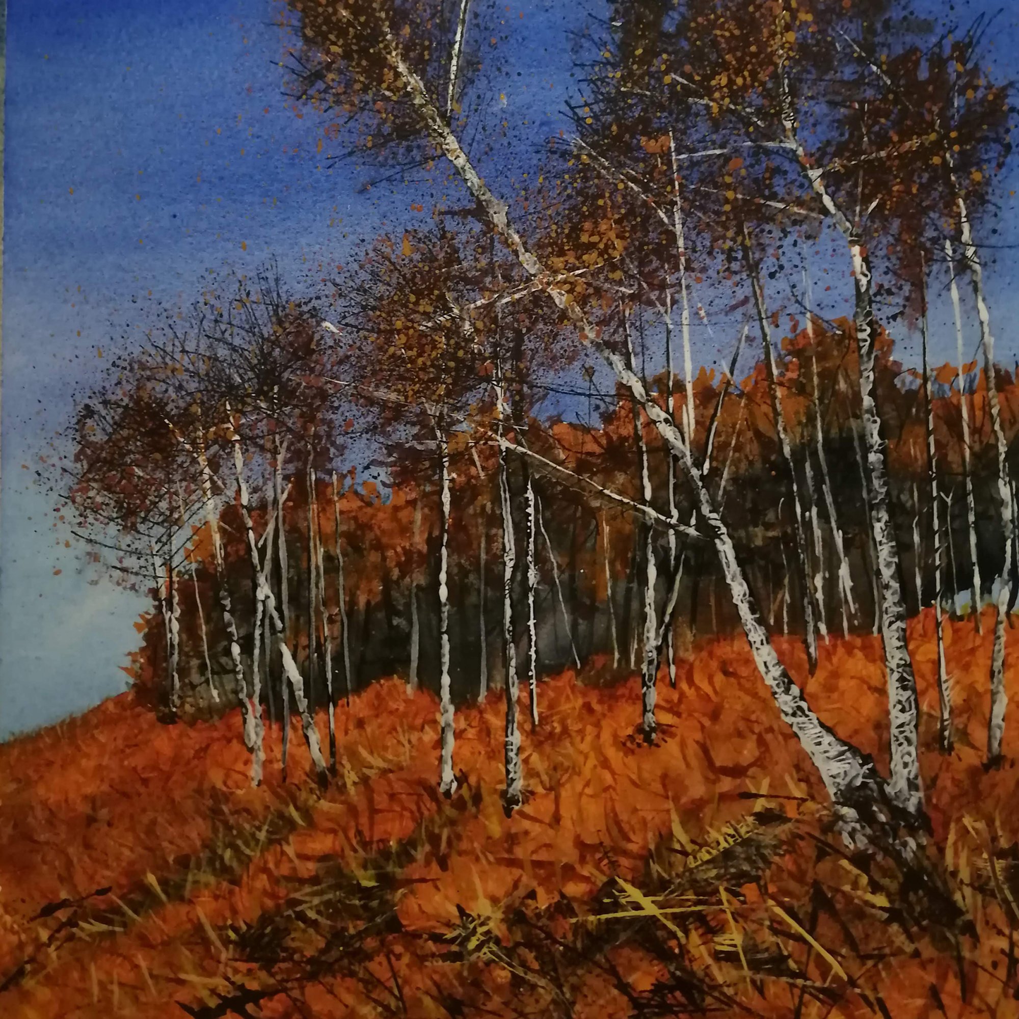 Silver Birch and Bracken Original Landscape Art