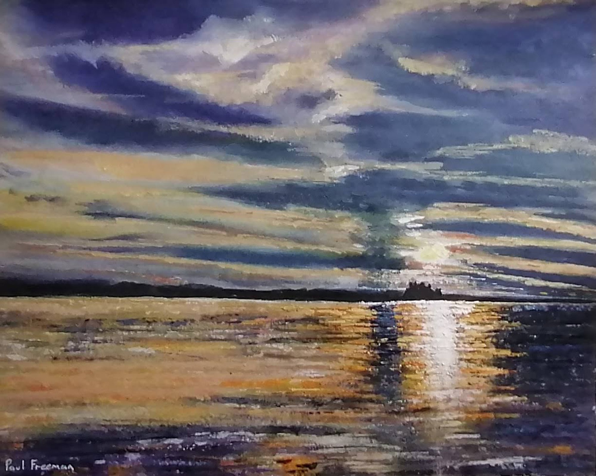 sun setting over banburgh Original Landscape Art