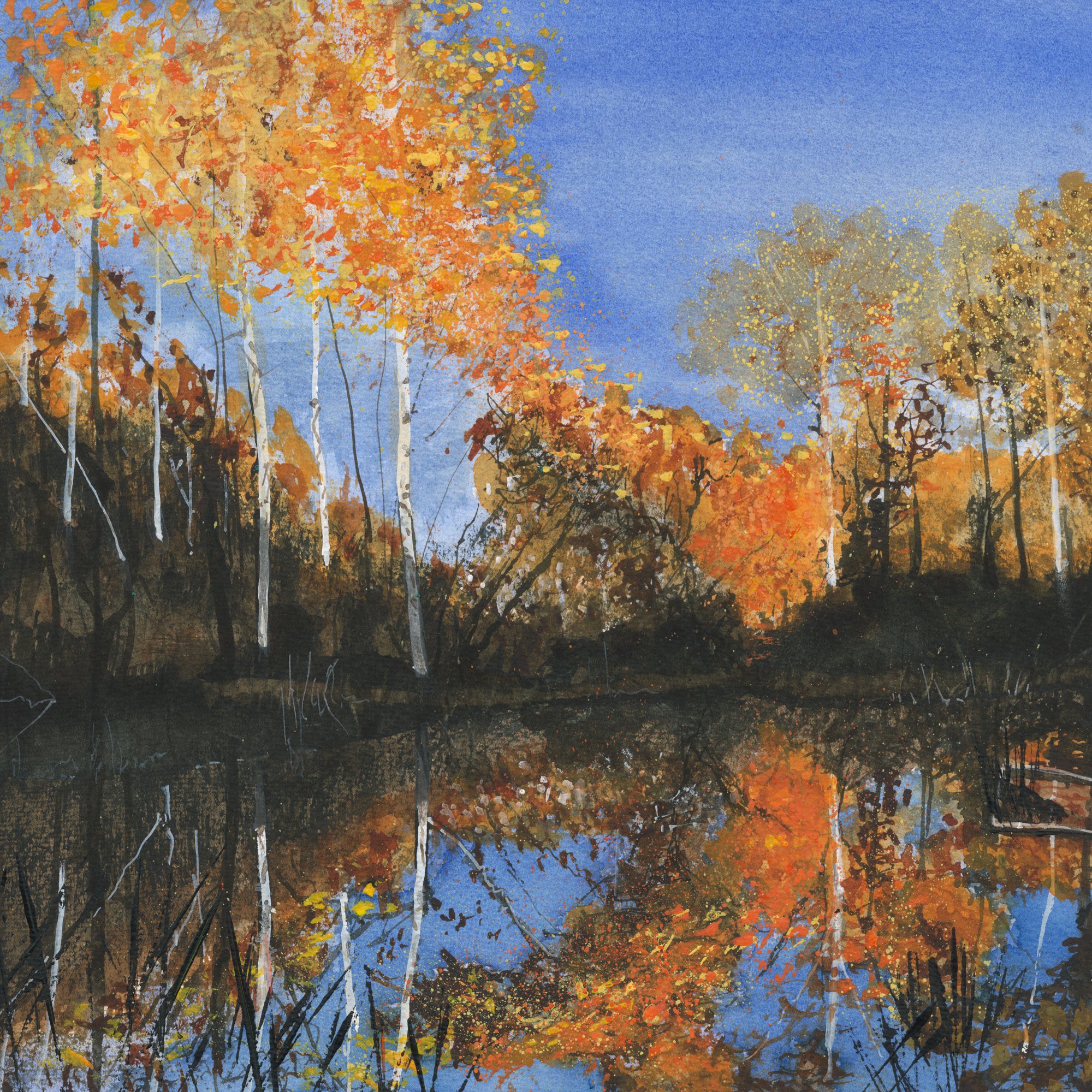  Autumn on a small pond Original Landscape Art