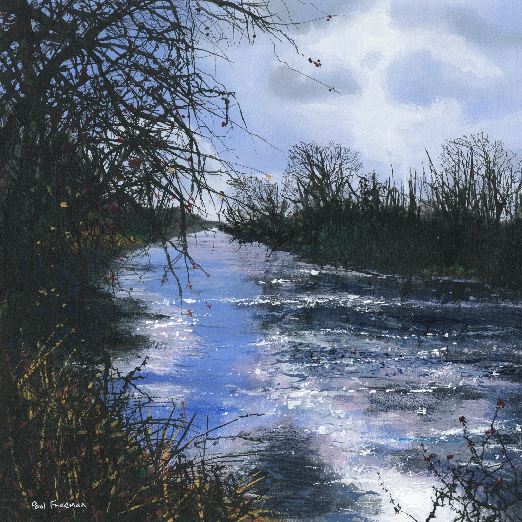 Winter River Blue Original Landscape Art