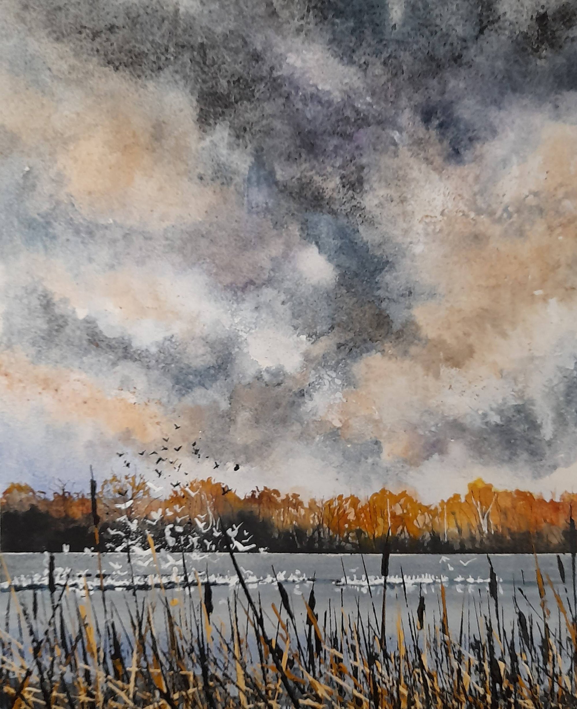 squabbling birds Original Landscape Art