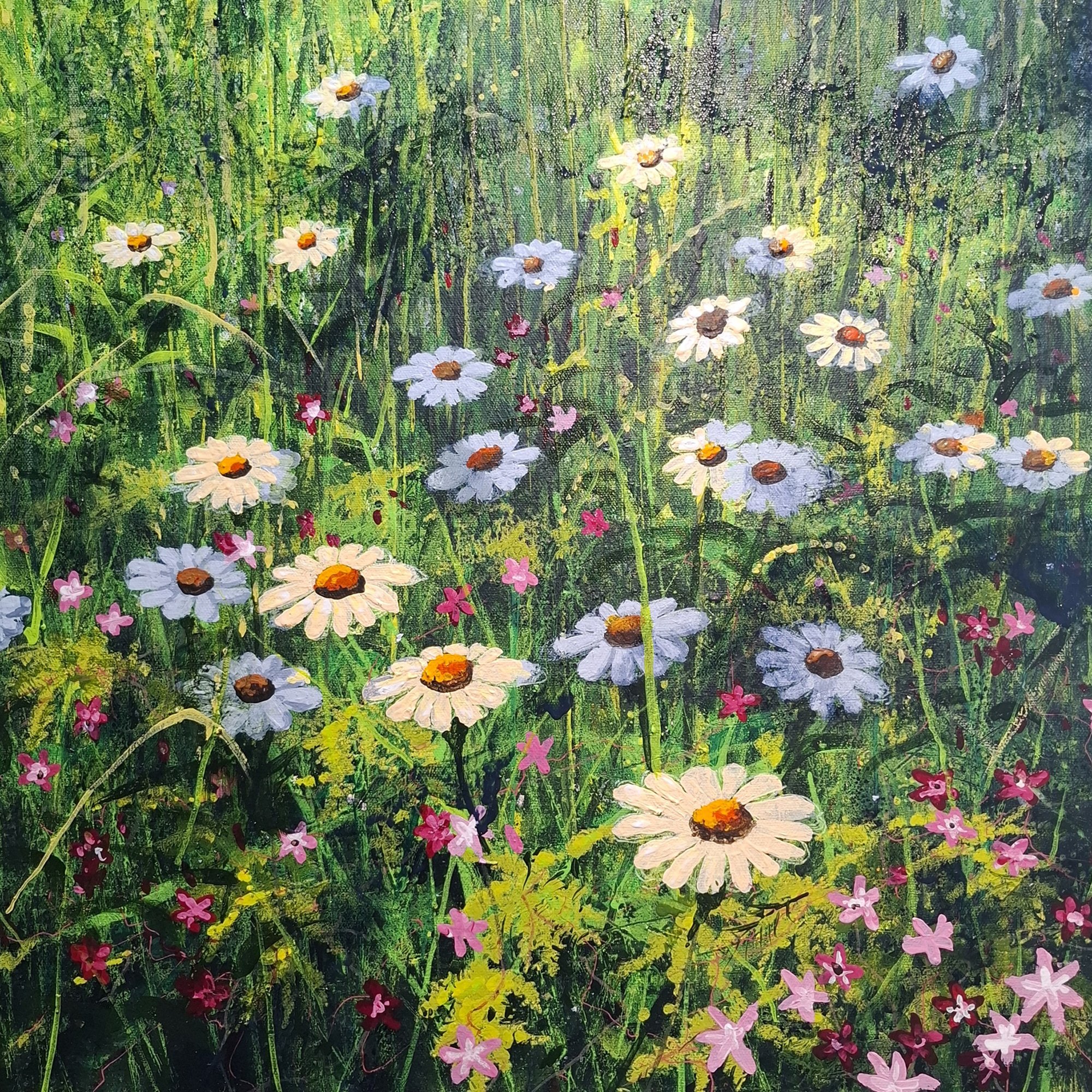 dappled light with daisys and herb Robert Original Landscape Art