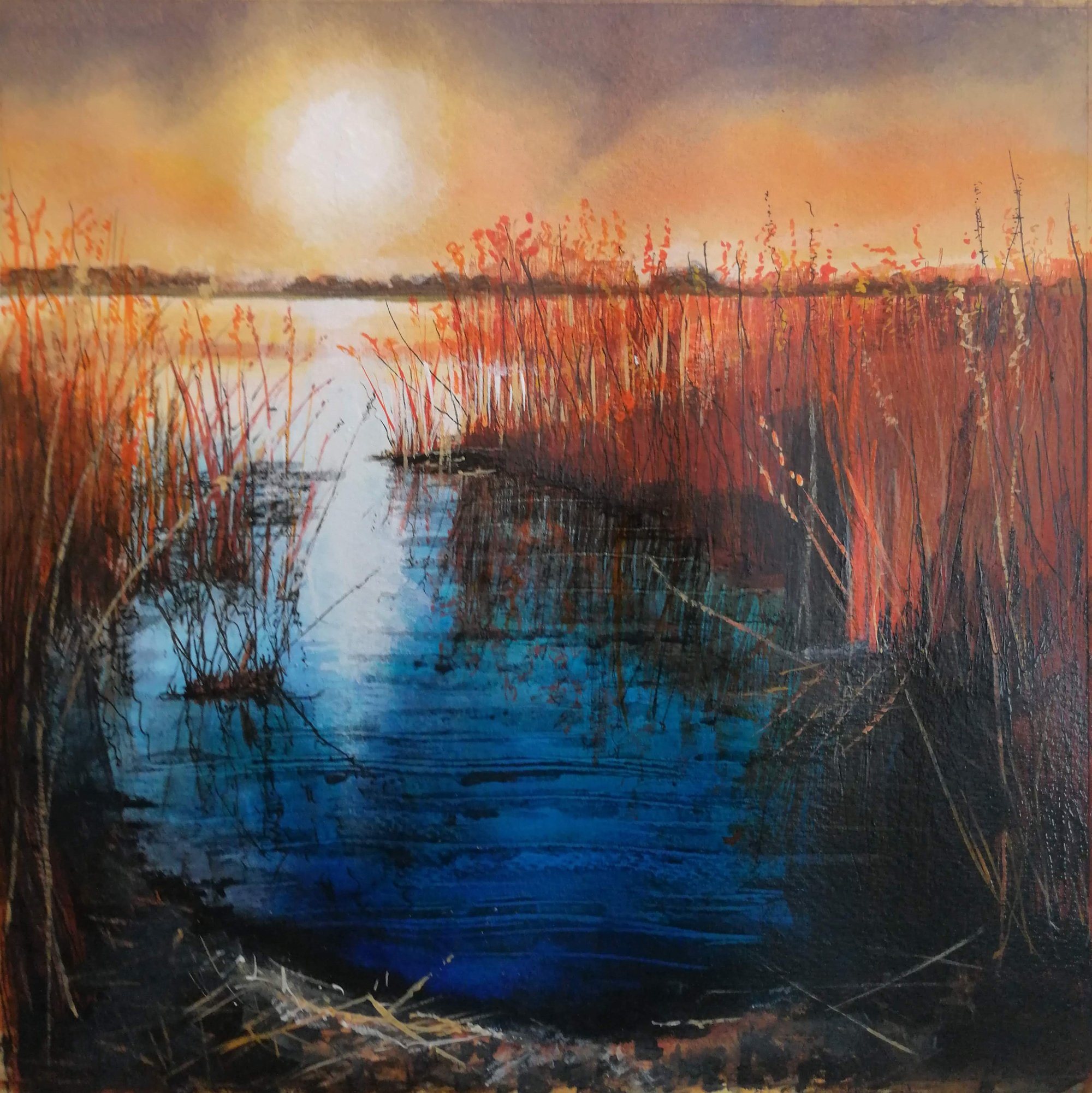 Late evening in the reeds Original Landscape Art