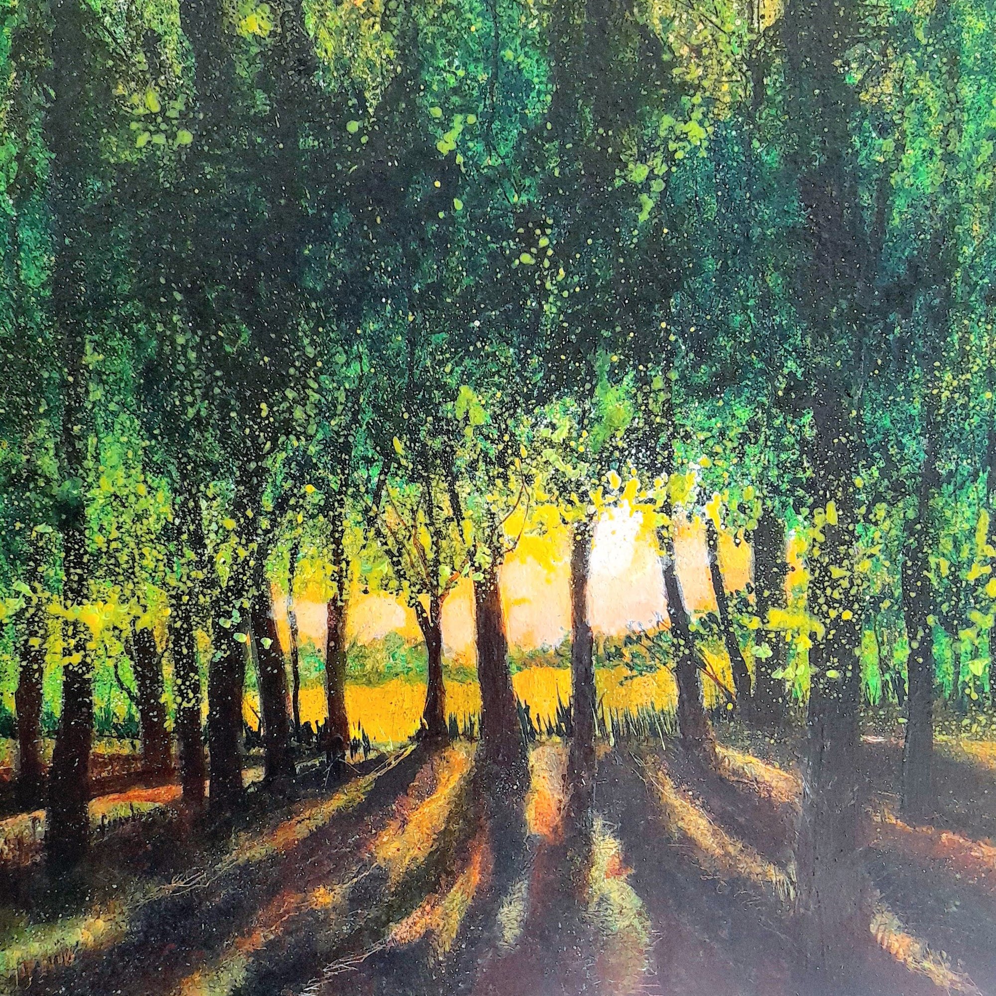 woodland setting sun Original Landscape Art
